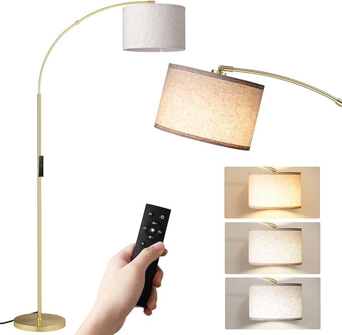SUNMORY Arc Floor Lamp with Remote,Modern Floor Lamp with Stepless Dimmable Bulb,75″Height Tall Lamp for Living Room with Hanging Drum Shade and Weighted Base.Mid Century Standing Lamp for Bedroom. - LeafyLoom