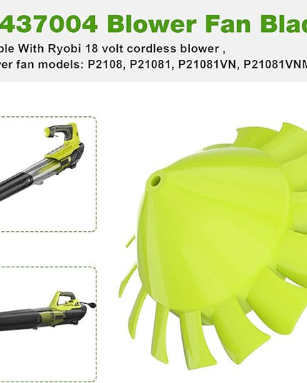 529437003/529437004/529437001 Blower Fan Blade for Ryobi 18 Volt/Homelite Blower Fan P2108 P21081 P21081VN P21081VNM (W/Insert Nut - LeafyLoom