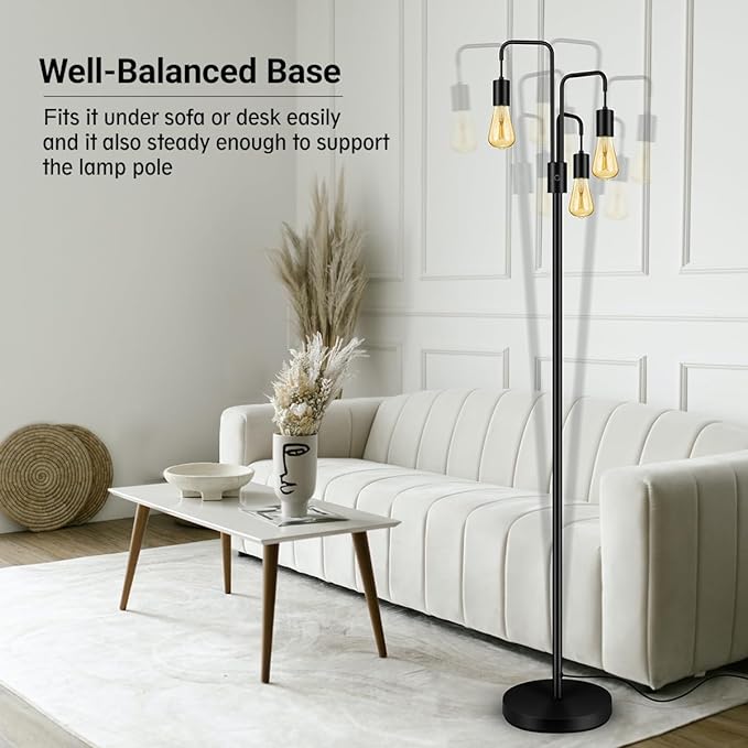 BoostArea Industrial Floor Lamp for Living Room,Modern Standing Lamp Stand Up Lamp with 3 Light, Bulbs Not Included,Simple Design Floor Lamp for Bedroom, Living Room, Office, Kids Room, Reading - LeafyLoom