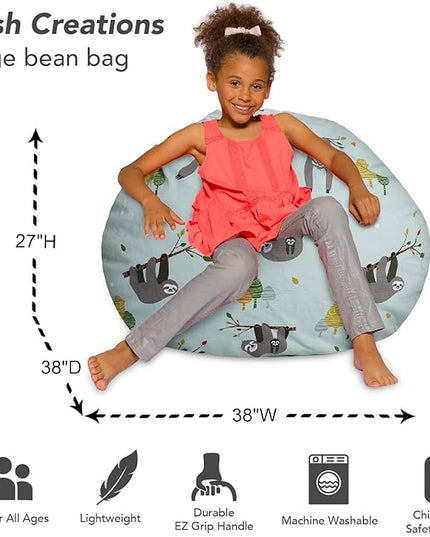 Posh Creations Bean Bag Chair for Kids, Teens, and Adults Includes Removable and Machine Washable Cover, Canvas Sloth and Trees, 38in - Large - LeafyLoom