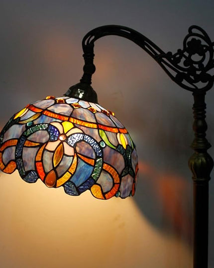 WERFACTORY Tiffany Floor Lamp Blue Purple Cloud Stained Glass Arched Lamp 12X18X64 Inches Gooseneck Adjustable Corner Standing Reading Light Decor Bedroom Living Room S558 Series - LeafyLoom