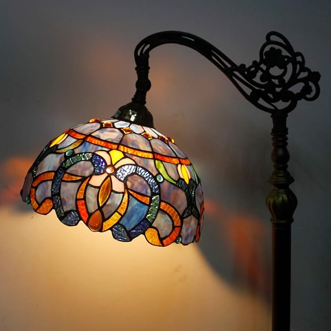 WERFACTORY Tiffany Floor Lamp Blue Purple Cloud Stained Glass Arched Lamp 12X18X64 Inches Gooseneck Adjustable Corner Standing Reading Light Decor Bedroom Living Room S558 Series - LeafyLoom