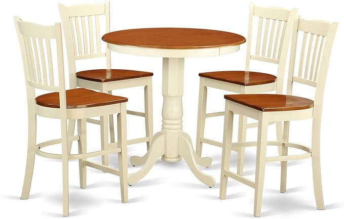 East West Furniture EDGR5-WHI-W 5 Piece Kitchen Counter Height Set Includes a Round Wooden Table with Pedestal and 4 Dining Chairs, Buttermilk & Cherry - LeafyLoom