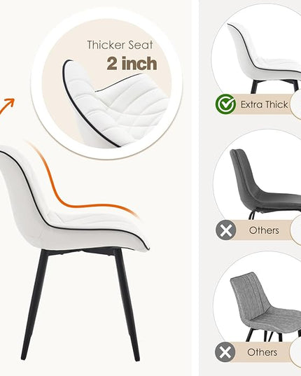 YOUNUOKE Dining Chairs Set of 2 Mid Century Modern Kitchen Chair Comfortable Upholstered Faux Leather Dinner Chairs for Kitchen Dining Room, White - LeafyLoom