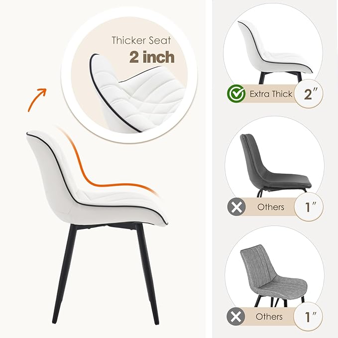 YOUNUOKE Dining Chairs Set of 2 Mid Century Modern Kitchen Chair Comfortable Upholstered Faux Leather Dinner Chairs for Kitchen Dining Room, White - LeafyLoom