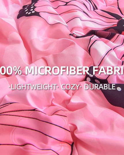 Btargot 3 Piece Pink Butterfly Girls Kids Adults Full Size Comforter Set, Lightweight Soft All Season Bedding Set with 2 Pillowcases - LeafyLoom