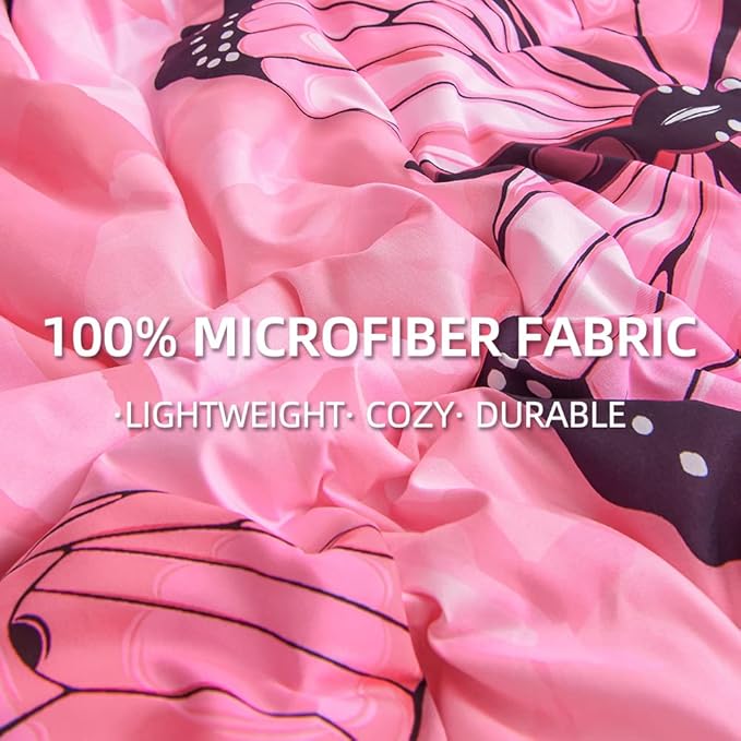 Btargot 3 Piece Pink Butterfly Girls Kids Adults Full Size Comforter Set, Lightweight Soft All Season Bedding Set with 2 Pillowcases - LeafyLoom