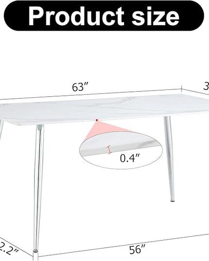 NicBex Modern Minimalist Rectangular Dining Table with 0.4 Inch White Imitation Marble Tabletop and Silver Metal Legs Suitable for Kitchens, Restaurants, and Living Rooms, White - LeafyLoom