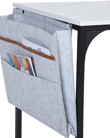 FurnitureR 31.5 inch Small Study Writing Table with Storage Bag Space Saving for Home Office, Modern PC Metal Frame Computer Desk, White - LeafyLoom