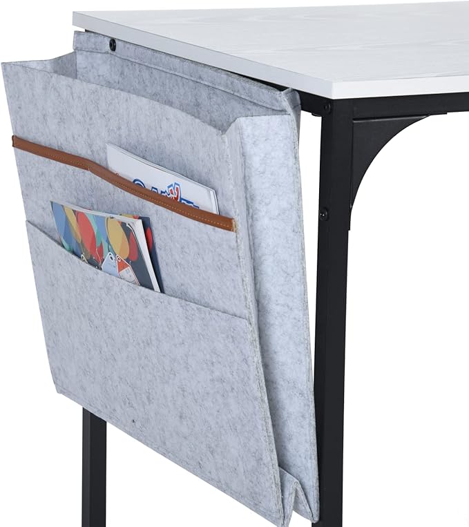 FurnitureR 31.5 inch Small Study Writing Table with Storage Bag Space Saving for Home Office, Modern PC Metal Frame Computer Desk, White - LeafyLoom