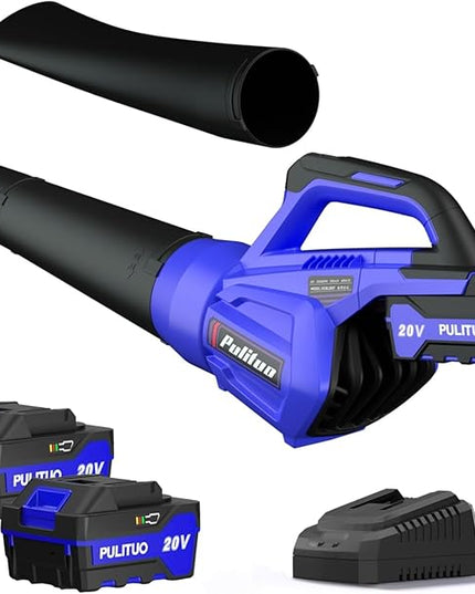 20V Cordless Leaf Blower with 2 Batteries and Charger, High Power 400 CFM Cordless Electric Leaf Blower with Two Nozzles Lightweight Handheld Blower for Lawn Care Patio Garden Leaves Yard - LeafyLoom