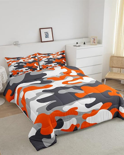 Feelyou Full Size Camouflage Comforter Set 3Pcs Kids Bedding Set for Boys Girls Teens 1 Comforter & 2 Pillowcases(Full,Orange) - LeafyLoom