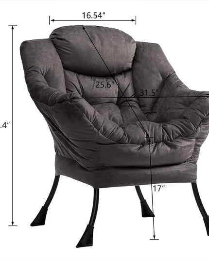 HollyHOME Modern Fabric Large Lazy Chair, Accent Oversized Comfy Reading Chair, Thick Padded Cozy Lounge Chair with Armrest, Steel Frame Leisure Sofa Chair for Living Room, Bedroom, Dorm, Coffee Grey - LeafyLoom