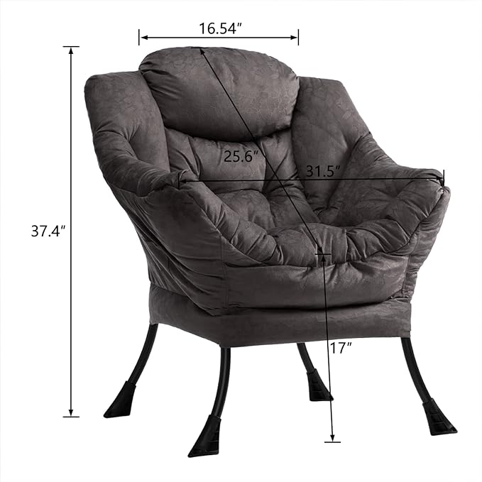 HollyHOME Modern Fabric Large Lazy Chair, Accent Oversized Comfy Reading Chair, Thick Padded Cozy Lounge Chair with Armrest, Steel Frame Leisure Sofa Chair for Living Room, Bedroom, Dorm, Coffee Grey - LeafyLoom