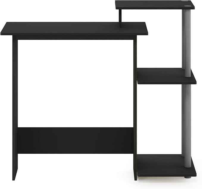Furinno Efficient Home Laptop Notebook Computer Desk with Square Shelves, Black/Grey - LeafyLoom