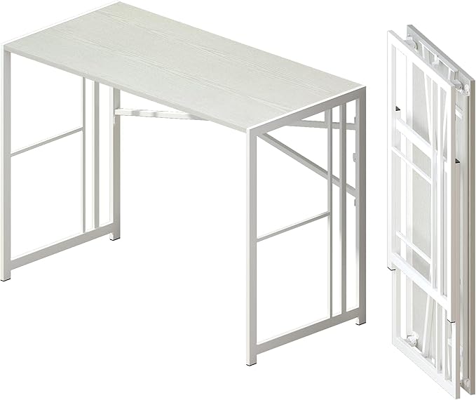 Folding Desk 40 inch Writing Gaming Computer Camping Table, No Assembly Required Home Office Desk, White - LeafyLoom