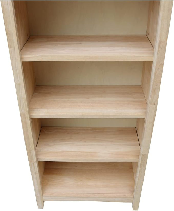 IC International Concepts Shaker Bookcase, 48-Inch Height, Durable Solid Wood Construction, 5 Adjustable Shelves, Home Office Furniture - Unfinished - LeafyLoom