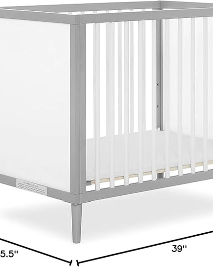 Lucas Mini Modern Crib with Rounded Spindles, 39"L x 25.5"W x 33"H - LeafyLoom