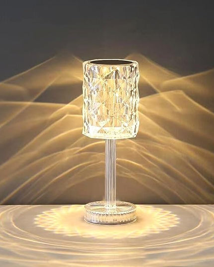 Portable Crystal Table Lamp,Acrylic Cordless LED Desk Lamp with Touch Control, 3 Color Touch Control Rechargeable Lamp, Night Light, Bedside Lamp,Dining Room Lamp (3 Color Crystal Lamp) - LeafyLoom