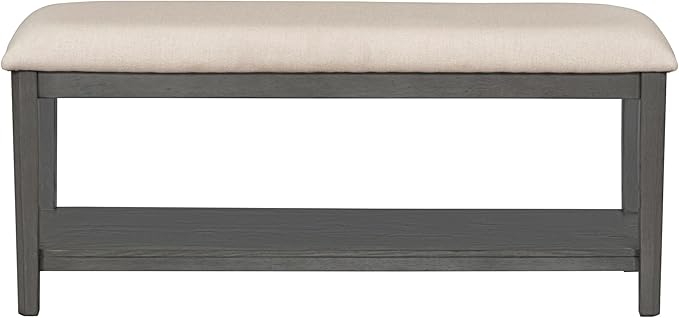 6-Piece Retro Dining Set, Minimalist Rectangular Table and 4 Upholstered Chairs & 1 Bench with a Shelf for Kitchen Living Room, Dark Gray, 60" L x 43" W x 30" H - LeafyLoom