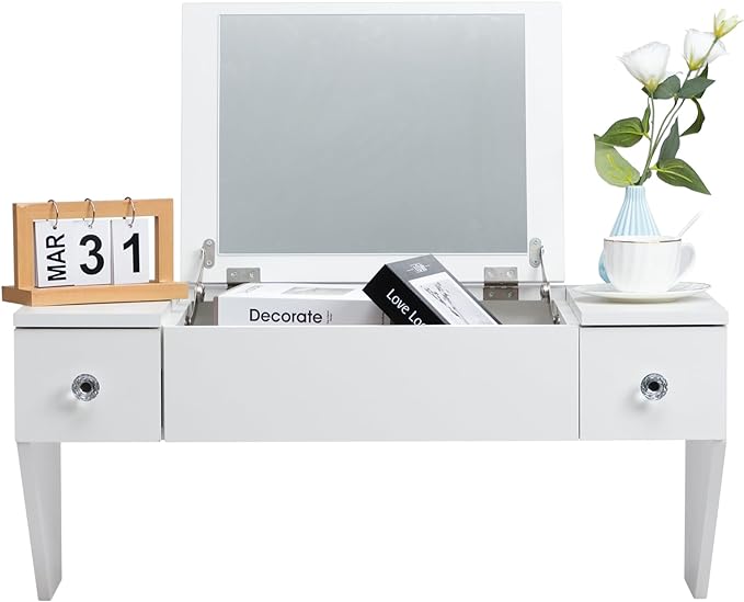 ALIMORDEN Floating Shelf with Mirror and Drawer,Floating Drawer for Bathroom, White Wall Mounted Desk,Pull Out Drawer, 31 inches Surface, Floating Wall Desk, Hanging Desk, White - LeafyLoom