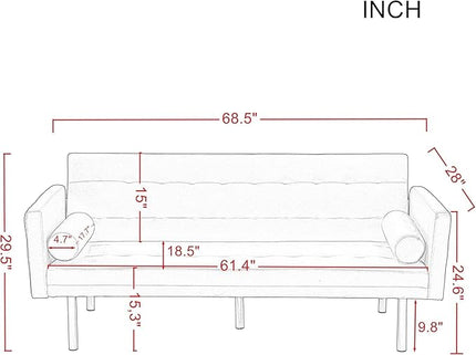 Mid-Century Living Room Furniture Sets Modern Tufted Loveseat Sofa with Adjusting Backrest & 2 Pillows Metal Legs Comfy Couch Folding Daybed for Small Spaces Office,Grey Sofá, Gray-1 - LeafyLoom