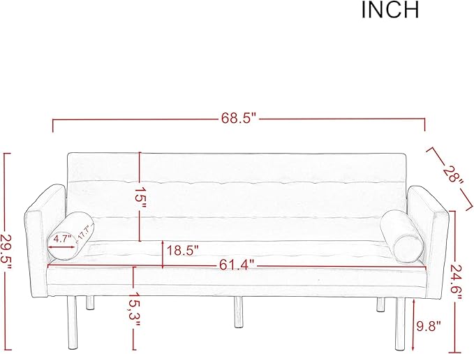 Mid-Century Living Room Furniture Sets Modern Tufted Loveseat Sofa with Adjusting Backrest & 2 Pillows Metal Legs Comfy Couch Folding Daybed for Small Spaces Office,Grey Sofá, Gray-1 - LeafyLoom