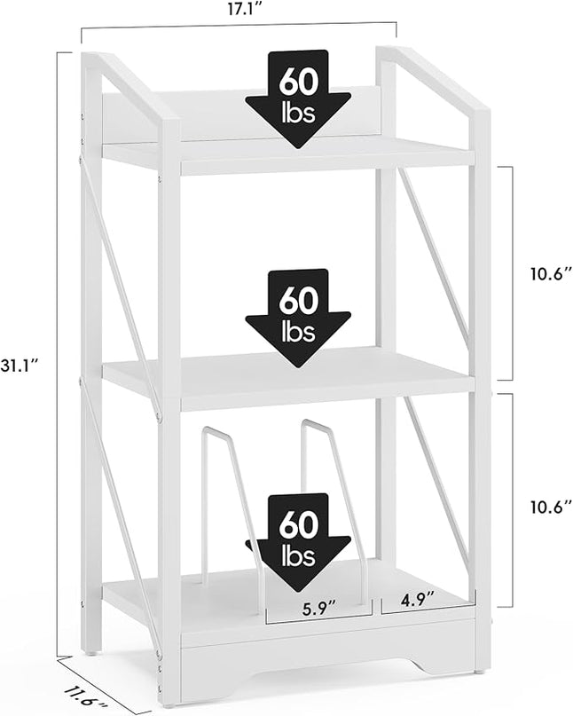 Vagusicc 3 Tier Bookshelf, Small Book Shelf Industrial Bookshelf, Wood Short Book Shelf Office Shelves with Metal Frame, White Open Shelf Storage Organizer Bookcase for Living Room Bedroom, White - LeafyLoom