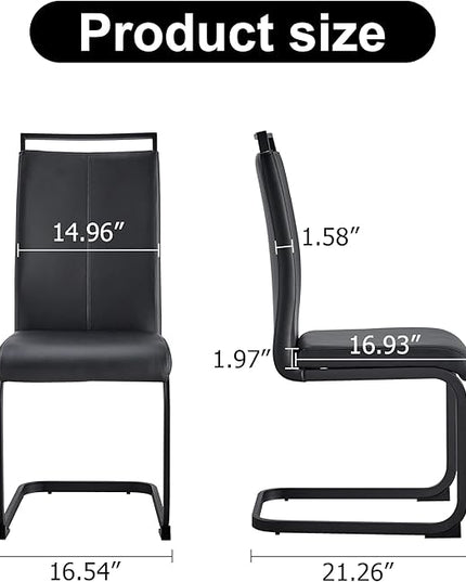PU Faux Leather Dining Chairs Set of 2, Modern Dining Room Chair Kitchen Chairs with Upholstered Seat, Black Metal Legs and High Back, Sillas para Comedor, Black+PU - LeafyLoom