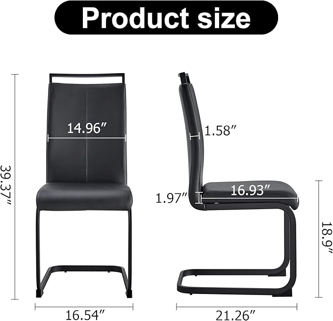 PU Faux Leather Dining Chairs Set of 2, Modern Dining Room Chair Kitchen Chairs with Upholstered Seat, Black Metal Legs and High Back, Sillas para Comedor, Black+PU - LeafyLoom
