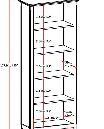SIMPLIHOME Amherst SOLID WOOD 30 Inch Transitional 5 Shelf Bookcase in Hickory Brown, For the Living Room, Study Room and Office - LeafyLoom