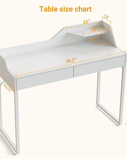 CubiCubi Vanity Desk with 2 Drawers, 40 Inch Computer Home Office Desk, Modern Makeup Dressing Desk, Study Work Table, White - LeafyLoom