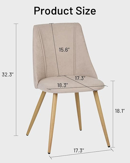 FurnitureR Dining Chairs Set of 2, Fabric Side Chairs Upholstered Living Room Accent Chair with Soft Seat/Metal Legs, Mid-Back Armless Chairs for Home Kitchen Restaurant, Beige - LeafyLoom