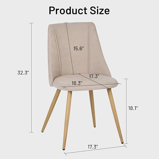 FurnitureR Dining Chairs Set of 2, Fabric Side Chairs Upholstered Living Room Accent Chair with Soft Seat/Metal Legs, Mid-Back Armless Chairs for Home Kitchen Restaurant, Beige - LeafyLoom
