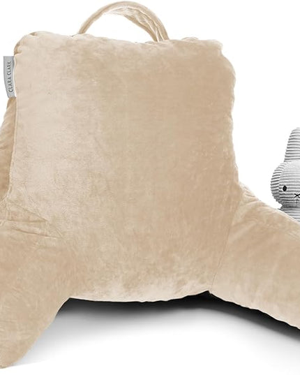Clara Clark Reading Pillow with Portable Lap Desk Set for Kids, Back Pillow for Sitting Up in Bed, Memory Foam Back Support Pillow, Bed Rest Pillow with Foldable Laptop Desk, Small - Beige Cream - LeafyLoom