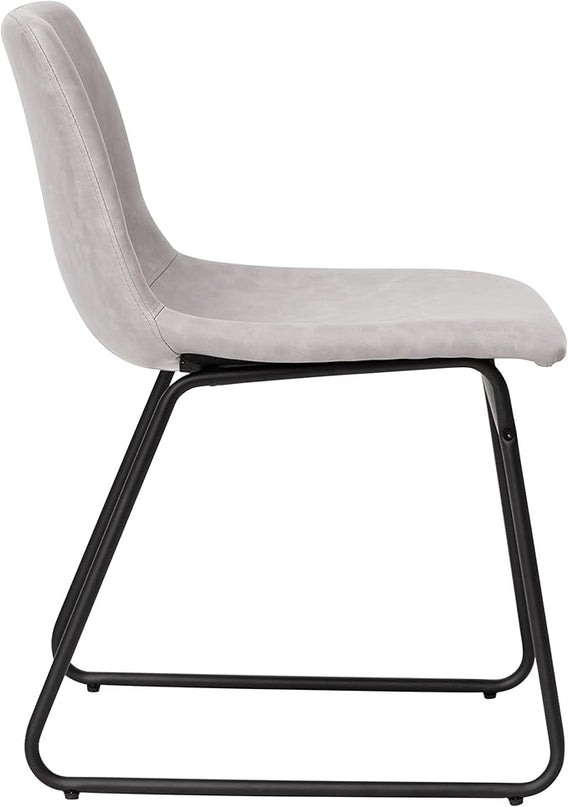 Flash Furniture Butler 18 Inch Commercial Grade LeatherSoft Dining Table Height Chair, Mid-Back Black Sled Base with Light Gray LeatherSoft Upholstery, Set of 2 - LeafyLoom