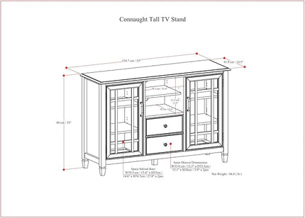 SIMPLIHOME Connaught SOLID WOOD Wide Traditional Media Stand for TVs up to 60 inches for The Living Room and Entertainment Center, 53 inch, Dark Chestnut Brown - LeafyLoom