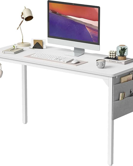 BANTI Computer Desk, 47 inch Home Office Writing Study Desks with Storage Bag, Small PC Table, Modern Simple Style for Space-Saving, White - LeafyLoom