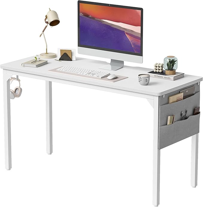 BANTI Computer Desk, 47 inch Home Office Writing Study Desks with Storage Bag, Small PC Table, Modern Simple Style for Space-Saving, White - LeafyLoom
