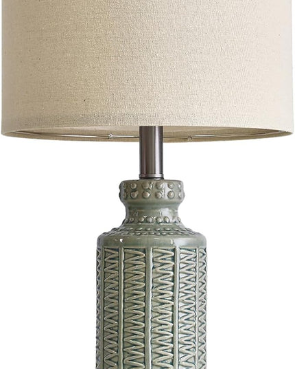 24.75'' Farmhouse Light-Green Ceramic Single Table Lamp for Bedroom Living Room Vintage Traditional Rustic Modern Nightstand Bedside Lamps - LeafyLoom