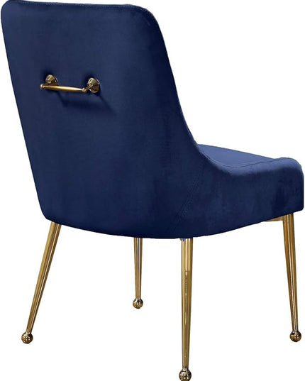 Meridian Furniture Owen Collection Modern | Contemporary Velvet Upholstered Dining Chair with Polished Gold Legs, Set of 2, 24" W x 21" D x 34.5" H, Navy - LeafyLoom