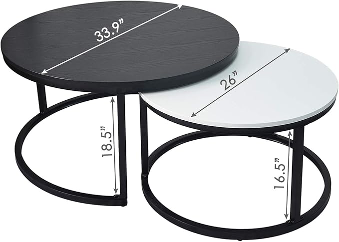 Usinso Round Coffee Tables,2 Round Nesting Table Set Circle Coffee Table with Storage Open Shelf for Living Room Modern Minimalist Style Furniture Side End Table of Stable(Black & White) - LeafyLoom