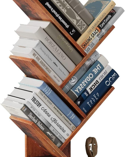 Tree Bookshelf, 5 -Tier Book Storage Organizer Shelves Floor Standing Bookcase, Wood Storage Rack for Office Home School Shelf Display for Cd/Magazine (Rustic Brown) - LeafyLoom