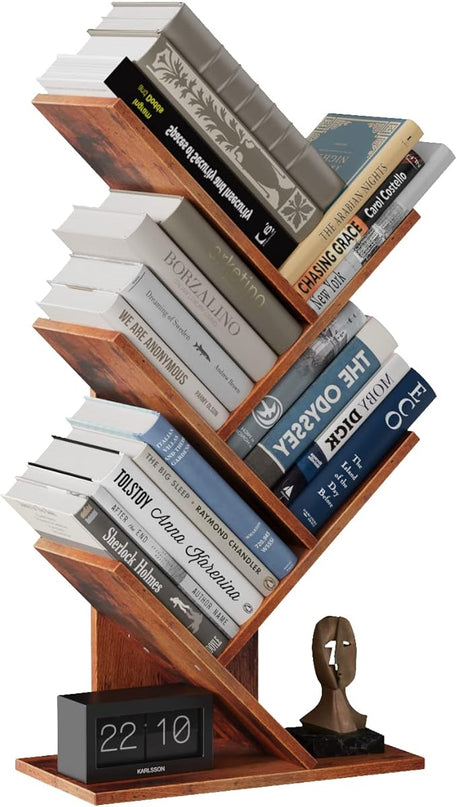 Tree Bookshelf, 5 -Tier Book Storage Organizer Shelves Floor Standing Bookcase, Wood Storage Rack for Office Home School Shelf Display for Cd/Magazine (Rustic Brown) - LeafyLoom