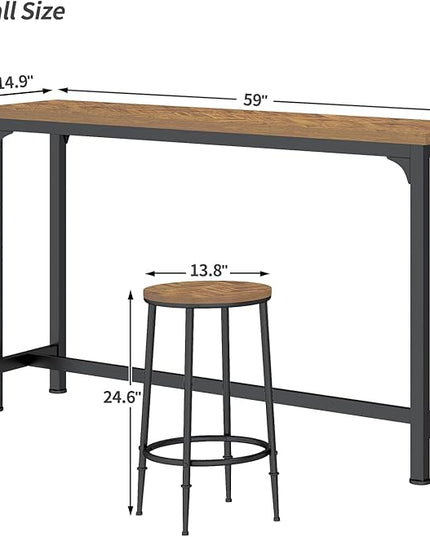 HOMYSHOPY Bar Table Set for 3, 4 Piece Console Table with 3 Stools, Counter Height Sofa Table Set with 3 Chairs for Breakfast Nook, Living Room and Apartment (Brown) - LeafyLoom