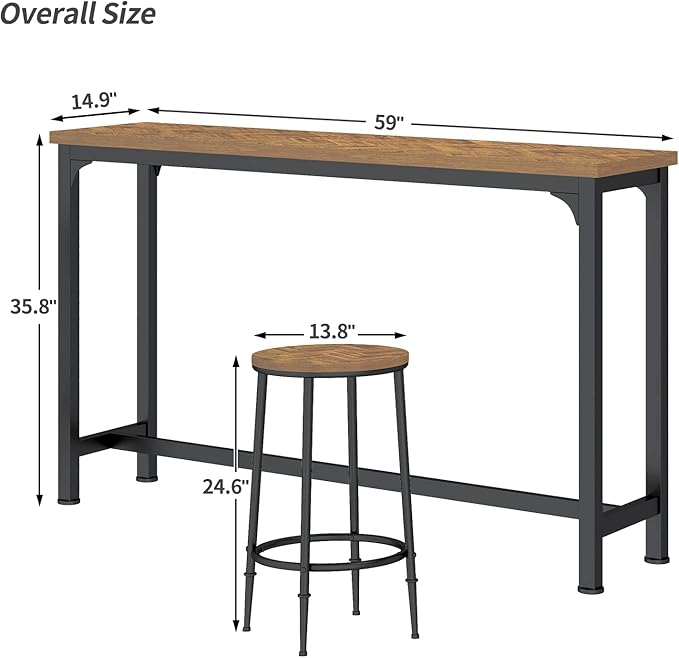 HOMYSHOPY Bar Table Set for 3, 4 Piece Console Table with 3 Stools, Counter Height Sofa Table Set with 3 Chairs for Breakfast Nook, Living Room and Apartment (Brown) - LeafyLoom