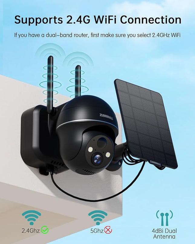 ZUMIMALL Security Cameras Wireless Outdoor - 2 Packs, 360°View Outdoor Camera Wireless Solar Powered,2.4G WiFi, Spotlight/Siren//3MP Color Night Vision/AI Detection/IP66/Cloud/Alert, Work with Alexa ZUMIMALL