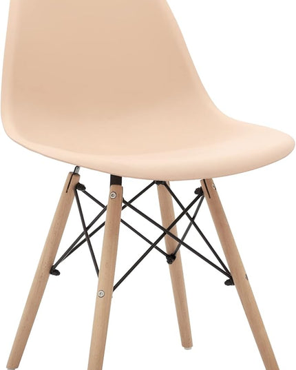 CangLong Modern Mid-Century Side Chair Dining Chair with Natural Wood Legs for Kitchen, Living, Dining Room, Set of 1, Beige - LeafyLoom