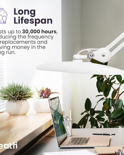 Neatfi XL 2,200 Lumens LED Task Lamp, 24W Super Bright Desk Lamp, 117 Pcs SMD LED, 4 Level Brightness, Dimmable, Task LED Light for Home, Office, Workbench (Non-CCT, White) - LeafyLoom