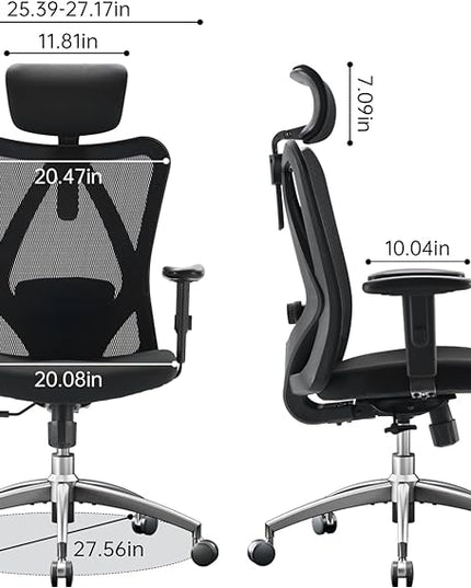SIHOO M18 Ergonomic Office Chair for Big and Tall People Adjustable Headrest with 2D Armrest Lumbar Support and PU Wheels Swivel Tilt Function Black - LeafyLoom